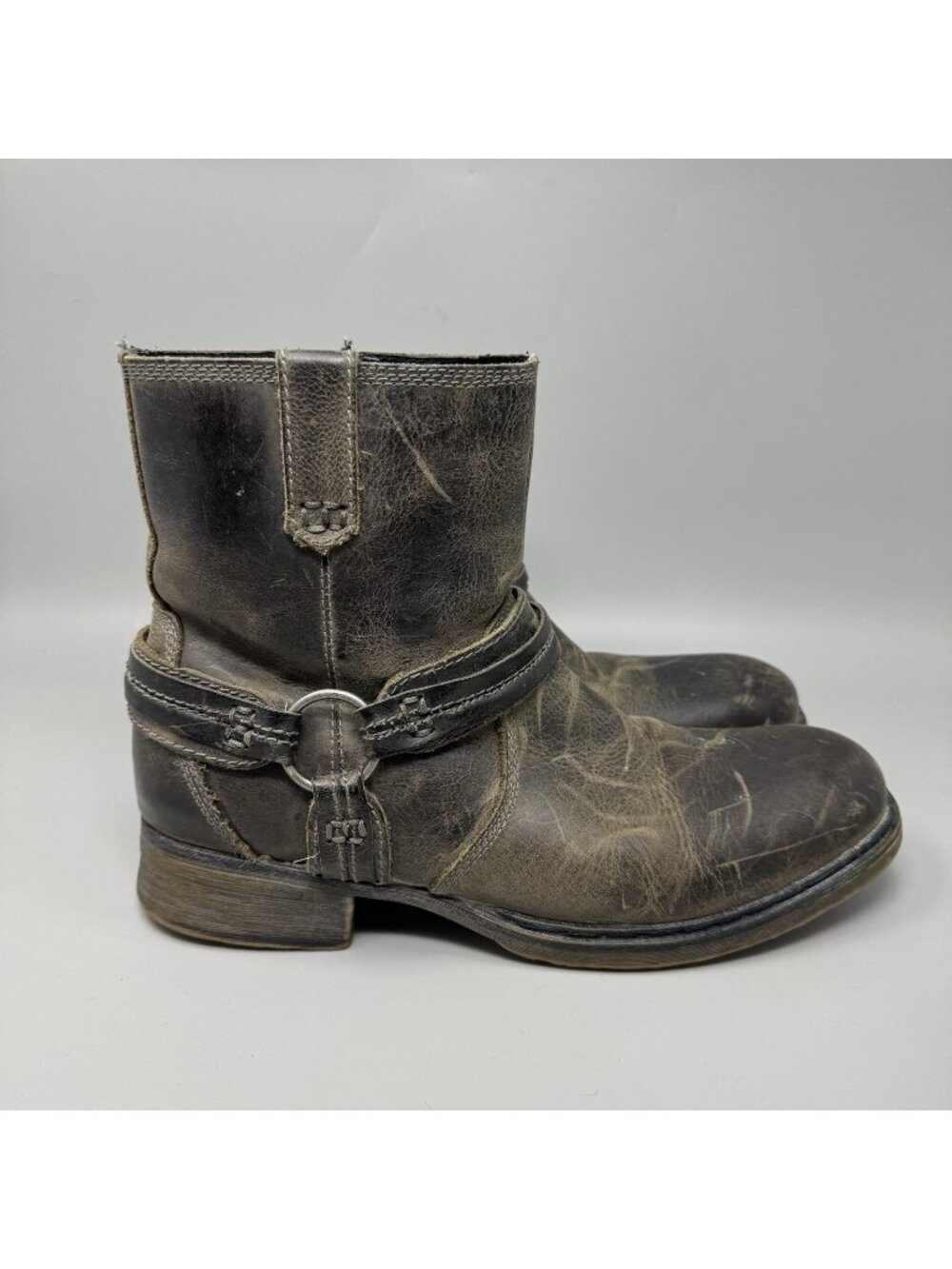 Bed Stu Wild Portal Ankle Boots Mens 12 Brown Harness Aged Leather Biker Zip